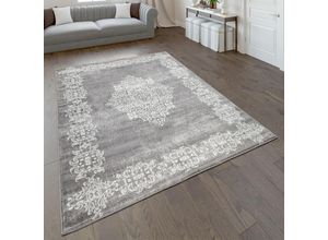 4061981137228 - Teppich Wohnzimmer Kurzflor Mit Modernem Orientalischem Muster In Grau Weiß 60x100 cm - Paco Home