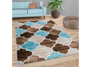 4061981137495 - Paco Home Teppich Wohnzimmer Marokkanisches Muster Kurzflor Modern In Beige Blau Braun 160x220 cm