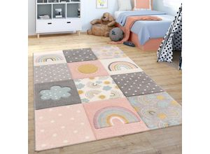 4061981139697 - Kinderteppich Teppich Kinderzimmer Spielteppich Regenbogen Wolken Rosa Grau Weiß 80x150 cm - Paco Home