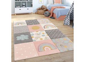 4061981139710 - Kinderteppich Teppich Kinderzimmer Spielteppich Regenbogen Wolken Rosa Grau Weiß 120x170 cm - Paco Home