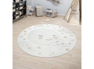 4061981140235 - Kinderteppich Kinderzimmer Outdoorteppich Rund Spielteppich 3D Effekt Mond Beige ø 200 cm Rund - Paco Home