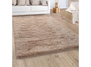 4061981140907 - Hochflor Teppich Wohnzimmer Fellteppich Kunstfell Flauschig Rutschfest Beige ø 80 cm Rund - Paco Home