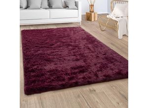 4061981141140 - Paco Home - Hochflor Teppich Wohnzimmer Fellteppich Kunstfell Flauschig Rutschfest Bordeaux Lila 60x100 cm