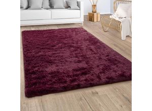 4061981141157 - Hochflor Teppich Wohnzimmer Fellteppich Kunstfell Flauschig Rutschfest Bordeaux Lila 80x150 cm - Paco Home