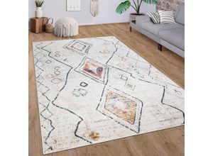 4061981144158 - Paco Home Teppich Wohnzimmer Kurzflor Ethno Boho 3D Muster Mit Rauten Modern Creme Bunt 80x150 cm