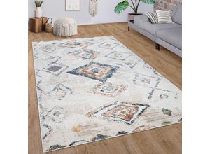 4061981144356 - Paco Home Teppich Wohnzimmer Kurzflor Modernes Rauten Ethno Boho 3D Muster In Creme Bunt 60x100 cm