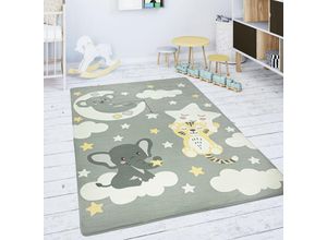 4061981154461 - Kinderteppich Teppich Kinderzimmer Spielmatte Rutschfest Stern Wolke Mond Grau Weiß 80x150 cm - Paco Home