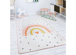 4061981154522 - Kinderteppich Teppich Kinderzimmer Spielmatte Rutschfest Regenbogen Herz Creme Rosa 80x150 cm - Paco Home