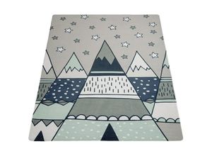 4061981154591 - Kinderteppich Teppich Kinderzimmer Spielmatte Rutschfest Sterne Zelt Tipi Motiv Grau Grün 120x160 cm - Paco Home