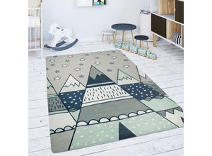 4061981154621 - Kinderteppich Teppich Kinderzimmer Spielmatte Rutschfest Sterne Zelt Tipi Motiv Grau Grün 120 cm Rund - Paco Home