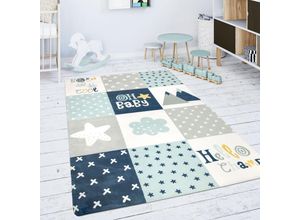 4061981154645 - Kinderteppich Teppich Kinderzimmer Spielmatte Rauten Sterne Grau Blau Weiß 80x150 cm - Paco Home