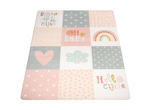 4061981154713 - Kinderteppich Teppich Kinderzimmer Spielmatte Rauten Sterne Grau Rosa Weiß 120x160 cm - Paco Home