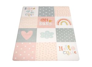 4061981154720 - Kinderteppich Teppich Kinderzimmer Spielmatte Rauten Sterne Grau Rosa Weiß 155x230 cm - Paco Home