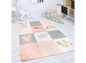 4061981154744 - Kinderteppich Teppich Kinderzimmer Spielmatte Rauten Sterne Grau Rosa Weiß 120 cm Rund - Paco Home