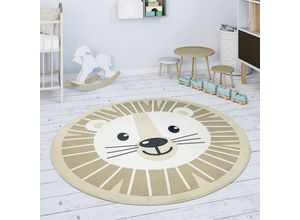 4061981154850 - Kinderteppich Teppich Rund Kinderzimmer Spielmatte Rutschfest Löwen Beige 80 cm Rund - Paco Home