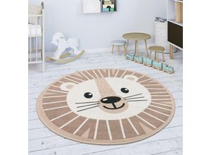 4061981154867 - Kinderteppich Teppich Rund Kinderzimmer Spielmatte Rutschfest Löwen Beige 120 cm Rund - Paco Home