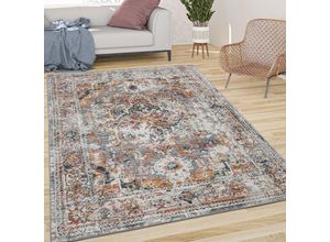 4061981159695 - Teppich Wohnzimmer Kurzflor Vintage Orient Muster Ornamente Bordüre Creme Grau Rot 60x100 cm - Paco Home