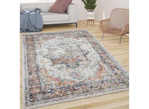 4061981159800 - Teppich Wohnzimmer Kurzflor Vintage Orient Muster Ornamente Bordüre Beige Blau 120x170 cm - Paco Home