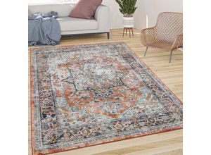 4061981159855 - Teppich Wohnzimmer Kurzflor Vintage Oriental Muster Ornamente Bordüre Rot Blau 60x100 cm - Paco Home