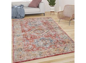 4061981160127 - Teppich Wohnzimmer Kurzflor Vintage Orient Muster Mit Bordüre Modern Rot Gelb 120x170 cm - Paco Home