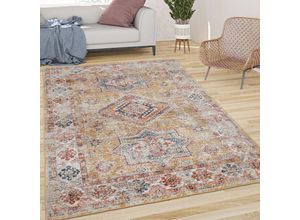 4061981160202 - Teppich Wohnzimmer Kurzflor Vintage Orient Muster Mit Bordüre Modern Gelb Rot 120x170 cm - Paco Home