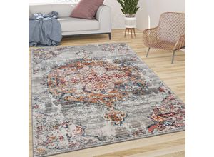 4061981160523 - Teppich Wohnzimmer Kurzflor Vintage Moderne Orient Optik Abstrakt Grau Gelb Blau 120x170 cm - Paco Home