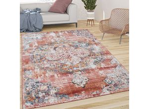 4061981160653 - Teppich Wohnzimmer Kurzflor Vintage Moderne Orient Optik Abstrakt Rot Creme Blau 60x100 cm - Paco Home 4061981160653 - Teppich Wohnzimmer Kurzflor Vintage Moderne Orient Optik Abstrakt Rot Creme Blau 60x100 cm - Paco Home