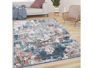 4061981160820 - Teppich Wohnzimmer Kurzflor Vintage Moderne Orient Optik Abstrakt Blau Beige 80x150 cm - Paco Home