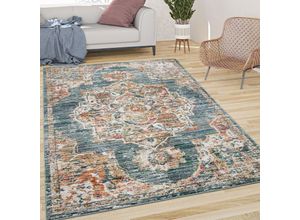 4061981161087 - Teppich Wohnzimmer Kurzflor Vintage Pastell Orient Muster Mit Bordüre Grün Beige 120x170 cm - Paco Home