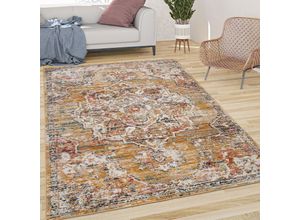 4061981161131 - Teppich Wohnzimmer Kurzflor Vintage Pastell Orient Muster Mit Bordüre Gelb Beige 60x100 cm - Paco Home