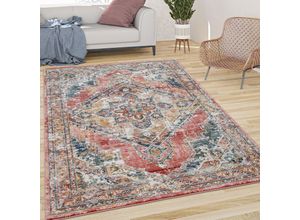 4061981161384 - Teppich Wohnzimmer Kurzflor Vintage Pastell Mit Orient Muster Modern Rot Gelb 80x150 cm - Paco Home