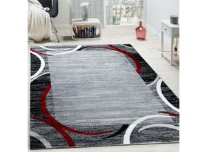 4061981161582 - Wohnzimmer Teppich Bordüre Kurzflor Meliert Modern Hochwertig Grau Schwarz Rot 140x200 cm - Paco Home