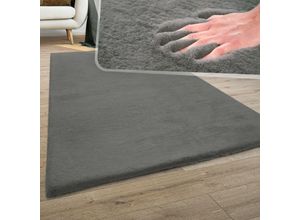 4061981167225 - Teppich Wohnzimmer Kunstfell Shaggy Hochflor Waschbar In Waschmaschine Soft Uni Grau ø 100 cm Rund - Paco Home