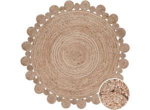 4061981167744 - Teppich Rund Wohnzimmer Jute Boho Ethno Muster Modern Handgefertigt Naturteppich ø 100 cm Rund Natur 2 - Paco Home