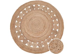 4061981167775 - Paco Home Teppich Rund Wohnzimmer Jute Boho Ethno Muster Modern Handgefertigt Naturteppich Natur 80 cm Rund