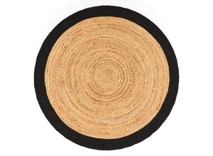 4061981167874 - Teppich Rund Wohnzimmer Jute Boho Ethno Muster Modern Handgefertigt Naturteppich Schwarz 80 cm Rund - Paco Home