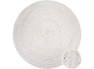 4061981168079 - Paco Home Teppich Rund Wohnzimmer Jute Boho Ethno Muster Modern Handgefertigt Naturteppich Weiß 80 cm Rund