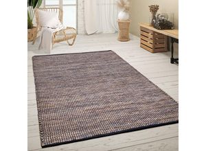 4061981168345 - Teppich Wohnzimmer Kurzflor Jute Handgewebt Meliertes Ethno Muster Naturfaser 80x150 cm Blau - Paco Home
