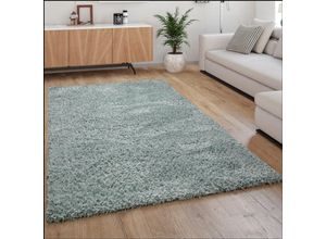 4061981171024 - Hochflor Teppich Wohnzimmer Shaggy Langflor Weich Modern Einfarbiges Muster Türkis 160 cm Rund - Paco Home