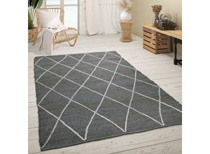 4061981171529 - Teppich Wohnzimmer Jute Naturfaser Handgearbeitet Modernes Skandi 3D Muster 60x100 cm Anthrazit - Paco Home