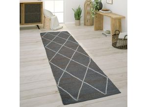 4061981171543 - Teppich Wohnzimmer Jute Naturfaser Handgearbeitet Modernes Skandi 3D Muster 80x250 cm Anthrazit - Paco Home