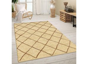 4061981171666 - Teppich Wohnzimmer Jute Naturfaser Handgearbeitet Modernes Skandi 3D Muster 240x340 cm Creme - Paco Home