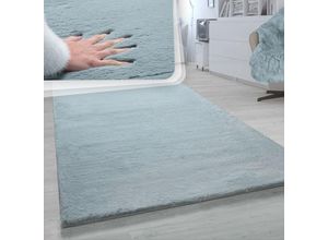 4061981171796 - Hochflor Teppich Für Wohnzimmer Softes Kaninchenfell Imitat Kunstfell In Türkis 180x200 cm Oval - Paco Home