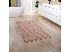 4061981172434 - Paco Home Badezimmerteppich Badematte Badteppich Badvorleger Flauschig Memory Foam 3D 50x80 cm Beige 4