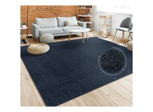 4061981172779 - Paco Home - Teppich Wohnzimmer Kurzflor Schlafzimmer Modernes Einfarbiges Muster Dunkel Blau 160 cm Rund