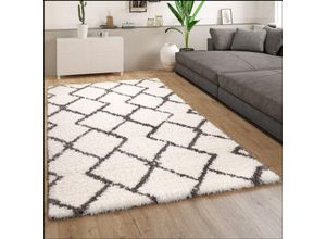 4061981173066 - Paco Home - Hochflor Teppich Wohnzimmer Shaggy Langflor Modernes Skandi Muster Grau Creme 200x290 cm