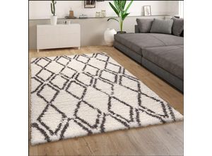 4061981173097 - Hochflor Teppich Wohnzimmer Shaggy Langflor Skandi Rauten Muster Grau Creme 80x150 cm - Paco Home