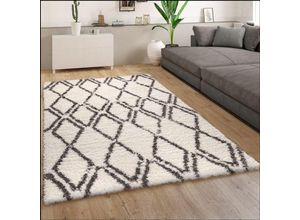 4061981173127 - Paco Home Hochflor Teppich Wohnzimmer Shaggy Langflor Skandi Rauten Muster Grau Creme 200 cm Quadrat