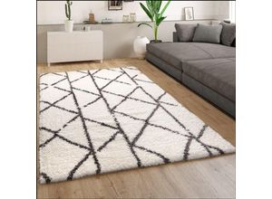 4061981173196 - Hochflor Teppich Wohnzimmer Shaggy Langflor Modern Skandi Rauten Grau Creme 200 cm Quadrat - Paco Home