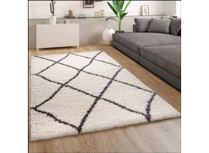 4061981173257 - Hochflor Teppich Wohnzimmer Shaggy Langflor Skandinavisches Muster Creme Grau 200 cm Quadrat - Paco Home